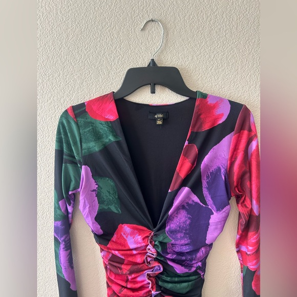 AFRM Women's Phillipa Floral Print Ruched Long Sleeve Bodycon Dress Size Small - Picture 3 of 8